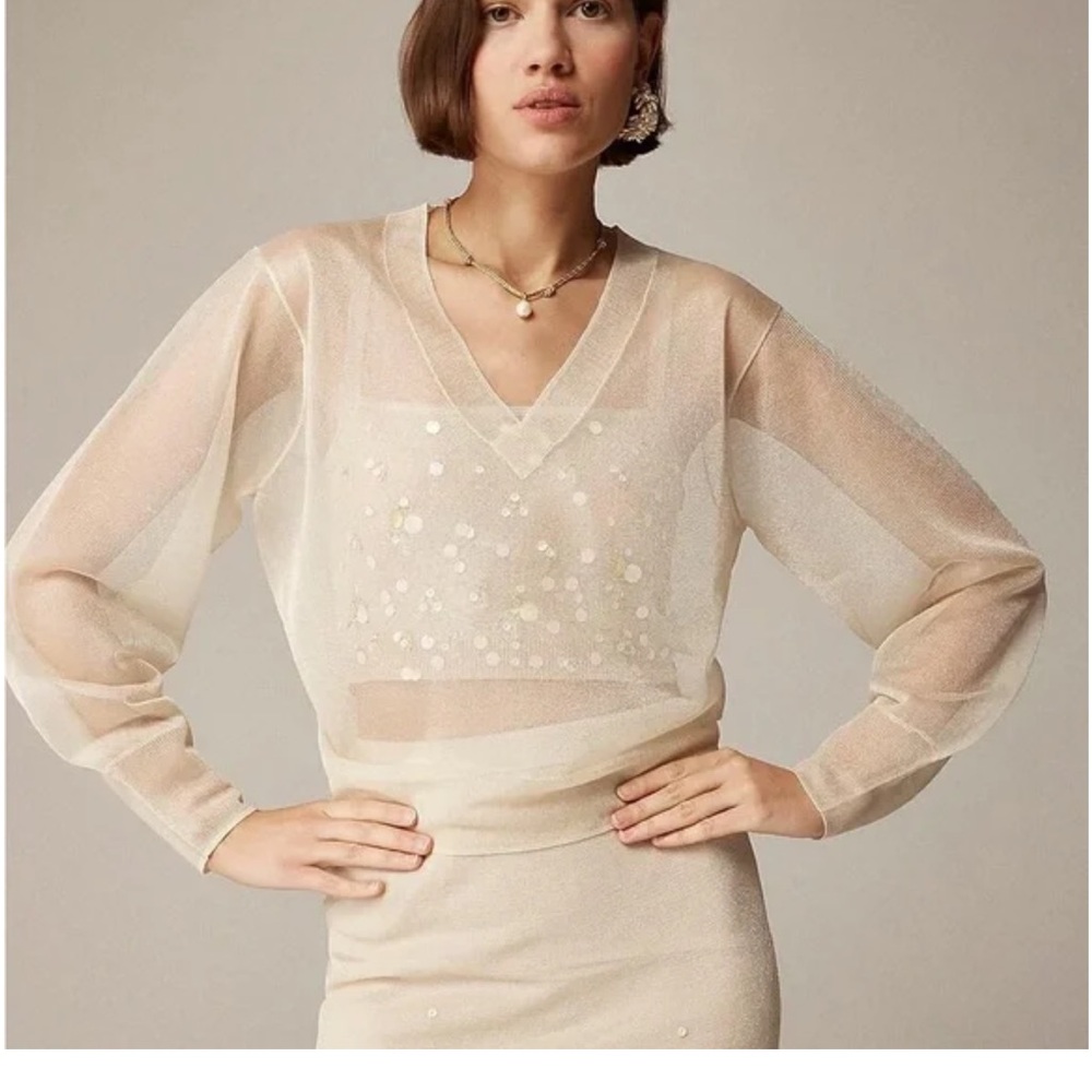 J. Crew Collection sheer V-neck sweater Sand